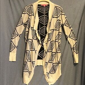 Rebellious One Black & Cream Geometric Open-Front Cardigan size L-xl GUC